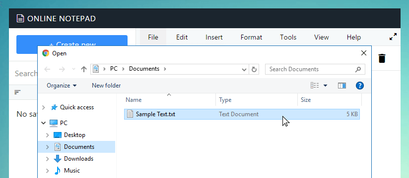 Open file dialog in Isseo